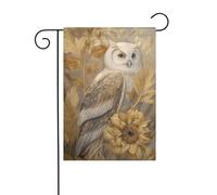 Bandiera da giardino con petali dorati, girasoli, gufo, fantasia, arte, 30 x 45 cm, verticale, double face, per fattoria, vacanze, decorazioni esterne