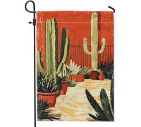 Bandiera da giardino con piante del deserto, cactus rosso, decorazione estiva per la casa, stile vintage, decorazione per prato su entrambi i lati, 30,5 x 45,7 cm