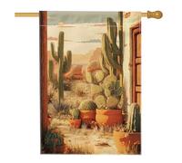 Bandiera da giardino con piante del deserto, decorazione per esterni dai toni caldi della terra, stile sud-occidentale, striscione in iuta su entrambi i lati, per la decorazione della casa e del prato