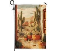 Bandiera da giardino con piante del deserto, decorazione per esterni dai toni caldi della terra, stile sud-occidentale, striscione in iuta su entrambi i lati, per la decorazione della casa e del prato