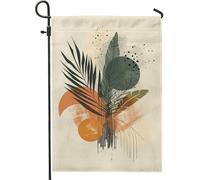 Bandiera da giardino con piante tropicali, decorazione astratta botanica beige, decorazione primaverile per esterni, bandiera da cortile su entrambi i lati, striscione rustico da giardino per le