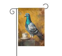 Bandiera da giardino con piccione accanto a una tazza, 30 x 45 cm, verticale, double face, decorazione per case coloniche