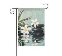 Bandiera da giardino con pietre nere con foglie di bambù, 30 x 45 cm, verticale, double face, decorazione per casa colonica, vacanze, esterni, bandiera da cortile