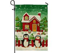 Bandiera da giardino con pinguini per le vacanze invernali, decorazione natalizia verde, decorazione per esterni, striscione in iuta su entrambi i lati per decorazione del prato 30,5 x 45,7 cm