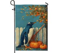 Bandiera da giardino con pinguino autunnale, bandiera autunnale decorativa blu, in iuta su entrambi i lati, decorazione per il prato all'aperto, decorazione per la casa del raccolto 30,5 x 45,7 cm