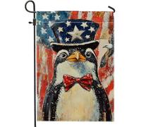 Bandiera da giardino con pinguino patriottico, rosso, bianco, blu, cappello a stella, papillon, decorazione per la casa, decorazione per prato esterno per il giorno dell'indipendenza, feste estive