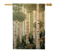 Bandiera da giardino con pioppi della foresta, paesaggio verde del bosco per esterni, decorazione per la casa, bandiera su entrambi i lati in iuta per cortile, decorazione stagionale per prato 30,5 x