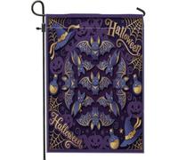 Bandiera da giardino con pipistrelli, cappelli da strega con zucche fantasiose e festive, per Halloween, viola, su entrambi i lati, per esterni, patio, prato, portico, ingresso, campeggio, 30,5 x 45,7