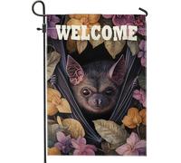 Bandiera da giardino con pipistrelli, marrone scuro con creature magiche, decorazione per esterni, double face, in iuta autunnale, per Halloween, decorazione per prato, 30,5 x 45,7 cm