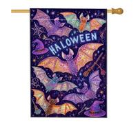 Bandiera da giardino con pipistrello di Halloween, bandiera viola spettrale per la decorazione della casa, bandiera su entrambi i lati in iuta da cortile per vacanze all'aperto decorazione per prato