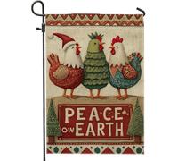 Bandiera da giardino con polli, con testo natalizio con albero di Natale rosso su entrambi i lati, piccola bandiera da giardino per esterni, patio, prato, portico, ingresso, campeggio, 30,5 x 45,7 cm