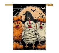 Bandiera da giardino con polli di Halloween, pollame arancione e bianco con zucche e cappello da strega, decorazione per la casa, striscione da cortile in iuta su entrambi i lati per decorazione