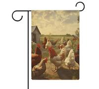 Bandiera da giardino con polli e fattoria su entrambi i lati, 30,5 x 45,7 cm, bandiera verticale in lino, bandiere per la casa durevoli per feste decorative all'aperto