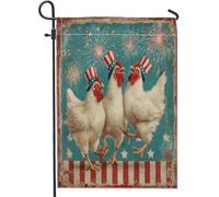 Bandiera da giardino con polli patriottici, decorazione per fuochi d'artificio, decorazione rustica per il giorno dell'indipendenza estiva, bandiera da giardino su entrambi i lati, decorazione per