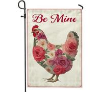 Bandiera da giardino con pollo, con rose vintage con testo di San Valentino rosso su entrambi i lati, bandiere decorative per esterni, prato, portico, patio, ingresso, 30,5 x 45,7 cm