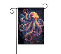 Bandiera da giardino con polpo a pois colorati vortici fantasy art 30 x 45 cm verticale su entrambi i lati per fattoria vacanze decorazioni esterne bandiera cortile