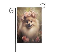 Bandiera da giardino con pompon con fiori personalizzata per esterni unica con supporto, perfetta per decorazioni natalizie e bandiere da giardino d'inverno, bandiera 30,5 x 45,7 cm