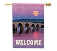 Bandiera da giardino con ponte al chiaro di luna, decorazione scenica per esterni, striscione stagionale su entrambi i lati, decorazione accogliente per la casa per primavera ed estate, 71 x 101 cm