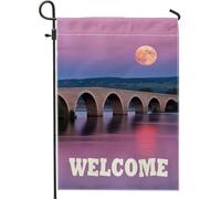 Bandiera da giardino con ponte al chiaro di luna, decorazione scenica per esterni, striscione stagionale su entrambi i lati, decorazione per la casa accogliente per primavera ed estate, 30,5 x 45,7 cm