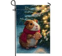 Bandiera da giardino con porcellini d'India, fantasioso omino di pan di zenzero albero di Natale in iuta verde su entrambi i lati, piccola bandiera da giardino per esterni, patio, prato, veranda