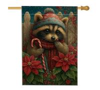 Bandiera da giardino con procione carina per le vacanze invernali, striscione decorativo per la casa con stella di Natale rossa, bandiera da giardino in iuta su entrambi i lati, decorazione per