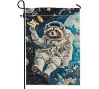 Bandiera da giardino con procione cosmico, striscione con animali a tema spaziale, decorazione esterna su entrambi i lati per prato, decorazione singola per la casa per divertimento tutto l'anno 30,5