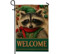 Bandiera da giardino con procione di benvenuto, striscione decorativo natalizio verde, decorazione natalizia su entrambi i lati, decorazione per prato esterno, festa festiva bandiera da cortile 30,5 x