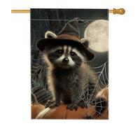 Bandiera da giardino con procione di Halloween, simpatico animale grigio con cappello da strega, decorazione per esterni, striscione in iuta su entrambi i lati per feste autunnali decorazione per