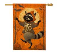 Bandiera da giardino con procione di Halloween, striscione decorativo con scheletro arancione, bandiera in iuta su entrambi i lati per autunno decorazione per prato all'aperto 71 x 101 cm