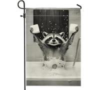 Bandiera da giardino con procione per il bagnetto, decorazione con animali bianchi e neri, divertenti bandiere da giardino per tutte le stagioni, decorazione singola per esterni per la casa, design in