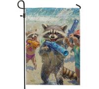 Bandiera da giardino con procioni d'acqua divertenti, colorata e giocosa con animali, decorazione da spiaggia, double face, decorazione per prato all'aperto, 30,5 x 45,7 cm