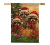 Bandiera da giardino con procioni natalizi, striscione rosso per le vacanze con regali e pigne, bandiera da cortile in iuta su entrambi i lati, per decorazione esterna del prato, 71 x 101 cm