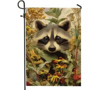 Bandiera da giardino con procioni primaverili ed estivi, striscione decorativo con animali verdi, accenti su entrambi i lati per prato all'aperto per feste di festa, 30,5 x 45,7 cm