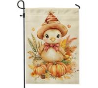 Bandiera da giardino con pulcino di zucca autunnale, decorazione autunnale con uccellini gialli, bandiera da esterno in iuta su entrambi i lati, decorazione per il prato della casa del Ringraziamento