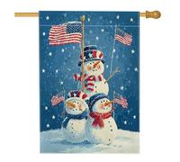 Bandiera da giardino con pupazzi di neve per vacanze invernali, decorazione patriottica blu con pupazzo di neve, bandiera su entrambi i lati per cortile, decorazione per esterni, 71 x 101 cm