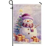 Bandiera da giardino con pupazzo di neve, bandiera viola invernale, bandiera da giardino su entrambi i lati per esterni per vacanze di Natale, cartello festivo per esterni, decorazione per patio