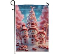 Bandiera da giardino con pupazzo di neve, con bastoncini di zucchero natalizi e lecca-lecca, colore rosso, su entrambi i lati, per esterni, prato, portico, patio, ingresso, 30,5 x 45,7 cm