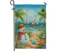 Bandiera da giardino con pupazzo di neve, decorazione blu oceano con barche a vela e conchiglie, bandiera da giardino in iuta su entrambi i lati, per decorazione esterna del prato, 30,5 x 45,7 cm