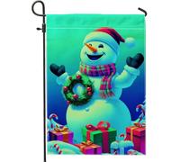 Bandiera da giardino con pupazzo di neve, decorazione colorata per le vacanze invernali, doppia faccia per esterni, per Natale, cartello festivo per portico per decorazione del prato 30,5 x 45,7 cm