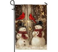 Bandiera da giardino con pupazzo di neve, decorazione da esterno con uccelli rossi e farfalle, in iuta su entrambi i lati, 30,5 x 45,7 cm