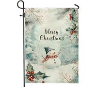 Bandiera da giardino con pupazzo di neve, decorazione invernale per le vacanze con bacche rosse e pino, bandiera da giardino in iuta su entrambi i lati, decorazione per esterni, 30,5 x 45,7 cm