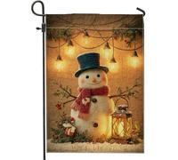 Bandiera da giardino con pupazzo di neve, decorazione natalizia bianca con lanterna e luci, striscione in iuta su entrambi i lati per decorazione esterna del prato 30,5 x 45,7 cm