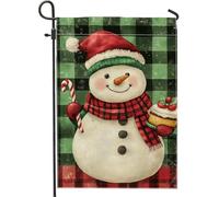 Bandiera da giardino con pupazzo di neve, decorazione natalizia rossa e verde, in iuta, su entrambi i lati, decorazione per prato all'aperto, graziosi accenti stagionali per la casa, 30,5 x 45,7 cm