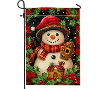 Bandiera da giardino con pupazzo di neve, decorazione natalizia rossa e verde, in iuta su entrambi i lati, per le festività natalizie, 30,5 x 45,7 cm