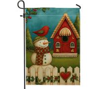 Bandiera da giardino con pupazzo di neve, decorazione per la casa degli uccelli rossa, striscione da cortile in iuta su entrambi i lati, decorazione natalizia per esterni, 30,5 x 45,7 cm