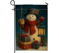 Bandiera da giardino con pupazzo di neve di Natale, sciarpa rossa lanterna festiva striscione decorativo, bandiera su entrambi i lati per cortile per esterni decorazione prato 30,5 x 45,7 cm