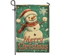 Bandiera da giardino con pupazzo di neve dipinta di rosso, decorazione natalizia double face in iuta, decorazione per esterni stagionale, 30,5 x 45,7 cm