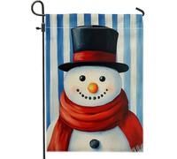 Bandiera da giardino con pupazzo di neve invernale, a righe blu, decorazione natalizia per le vacanze, doppia faccia in iuta, decorazione natalizia per esterni, 30,5 x 45,7 cm