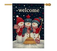 Bandiera da giardino con pupazzo di neve invernale, bandiera blu con pupazzi di neve di benvenuto, striscione decorativo per esterni, in poliestere, a doppia faccia, decorazione per prato, 71 x 101 cm