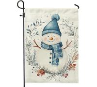 Bandiera da giardino con pupazzo di neve invernale, bandiera blu innevata, decorazione da cortile, in tessuto double-face, decorazione per prato all'aperto, 30,5 x 45,7 cm